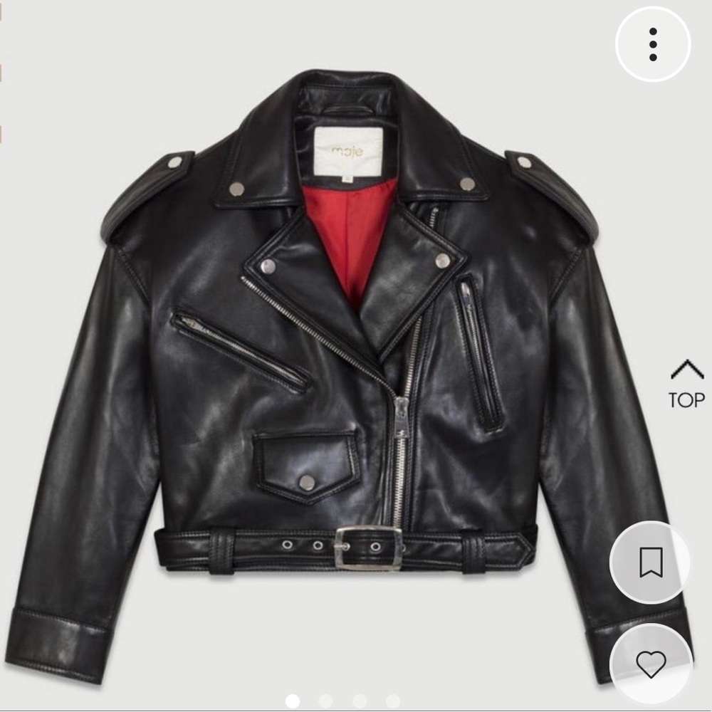 MAJE BLOUSON CROPPED BIKER LEATHER JACKET